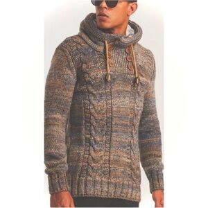 LEIF NELSON | S | Knit Unisex Hooded Drawstring Wood Toggle Sweater